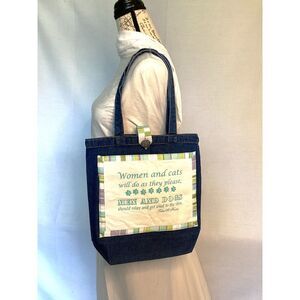 Funny Cat Blue Denim Pet Lover Open Top Unlined Tote Bag NEW